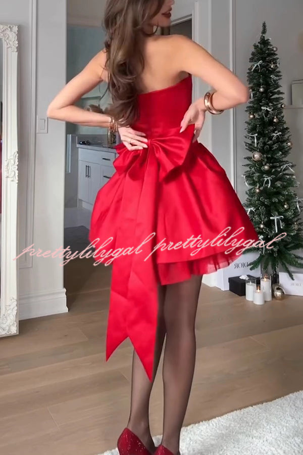 Stylish Sleeveless Off-shoulder Elegant Large Bow Mini Dress