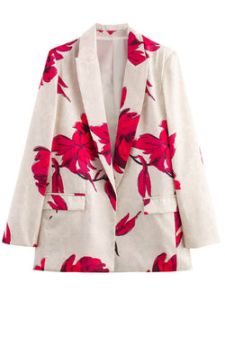 Special Attendance Satin Floral Print Long Sleeve Lapel Loose Blazer