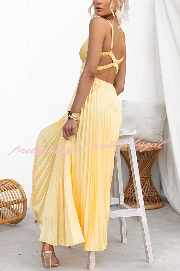 Tucson Sunset Pleated Back Elastic Umbrella Maxi Dress