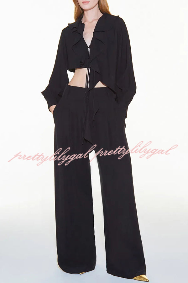 Adriano Double Button High Waist Pocketed Wide Leg Pants