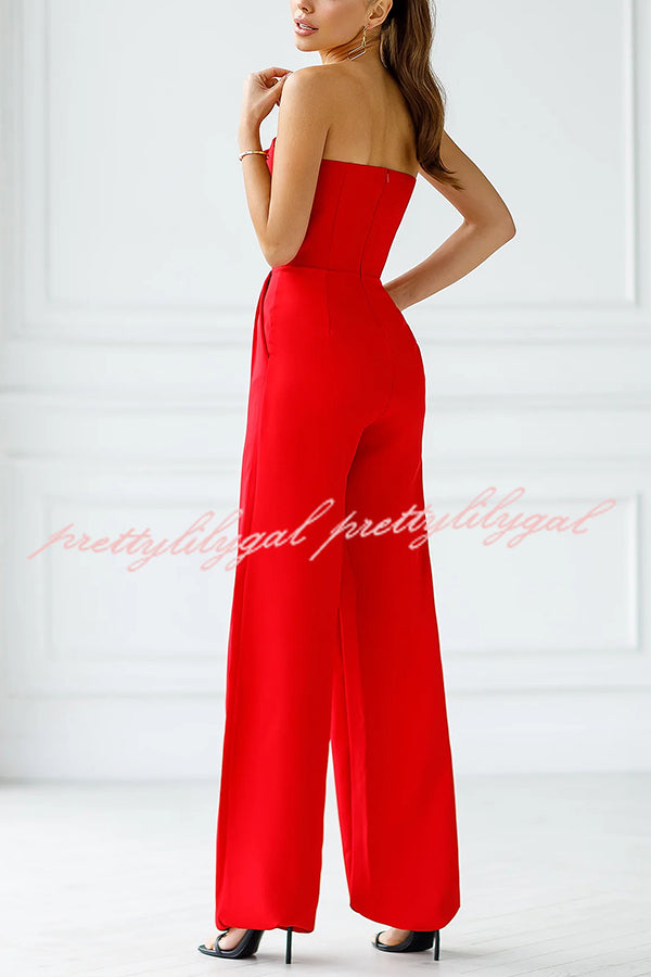 Tuxedo-style Off Shoulder Pocket Wide Leg Formal Jumpsuit