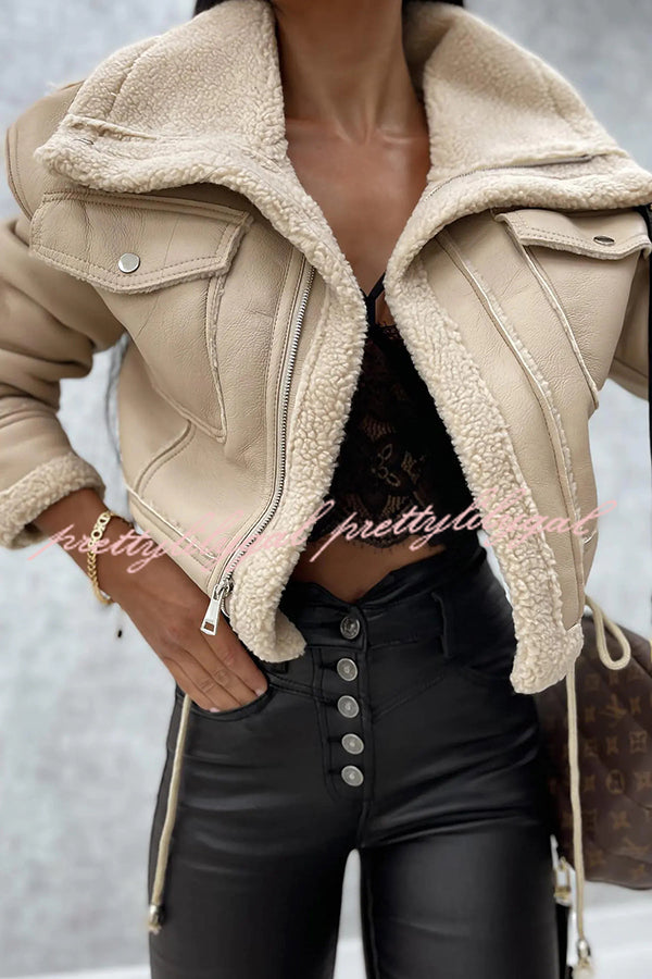 Stylish Lambswool Short Zipped Biker Jacket