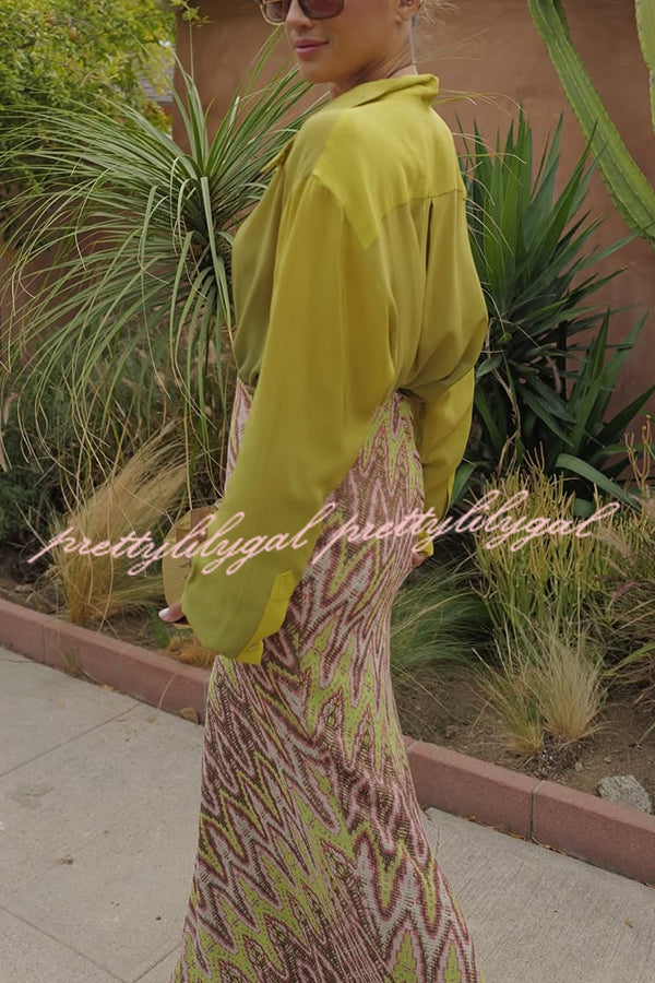 Moonlit Waltz Gradient Print Button Up Long Sleeve Loose Blouse