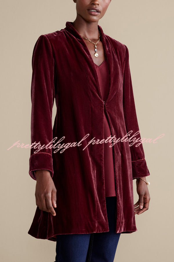 Solid Color Velvet Long-sleeved Loose Mid-length Coat