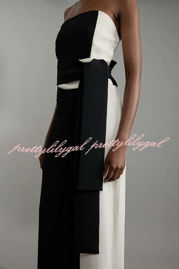 Social Hour Colourblock Tailored Bandeau Tie-up Waist Wide Leg Jumpsuit