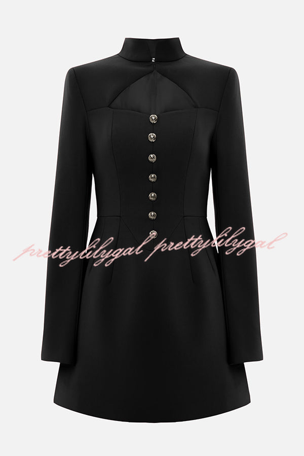 Elegant Long-sleeved Hollowed-out Button-down Slim-fit Mini Dress