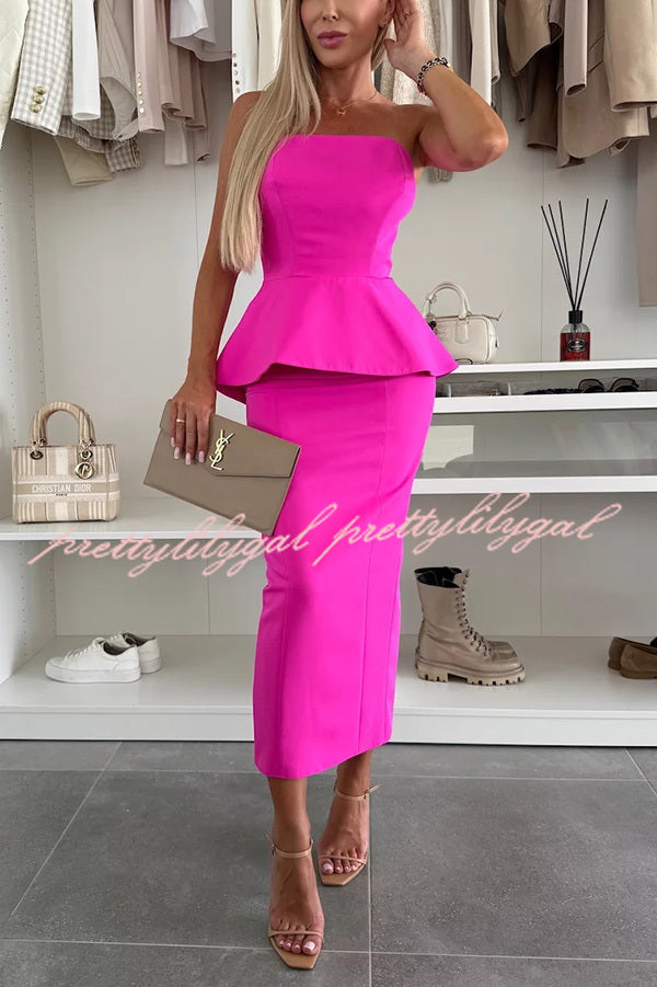 Sexy Tube Backless Lace-up Top and Slim Slit Midi Skirt Set