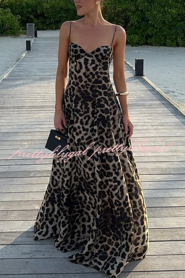 In The Maldives Leopard Waisted A-line Slip Maxi Dress