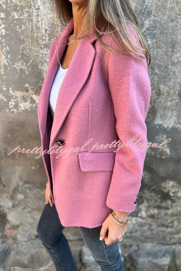 Daytime Perfection Faux Wool Lapel Button Relaxed Blazer