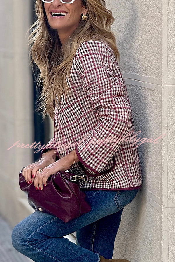 Warm Texture Plaid Button Quilted Pocket Loose Cotton Jacket