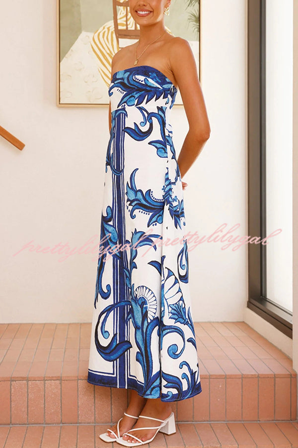 Unique Botanical Print Off-the-shoulder Fitted Maxi Dress