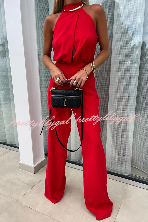 Fashionable Solid Color Sleeveless Hollow Slim Fit Jumpsuit