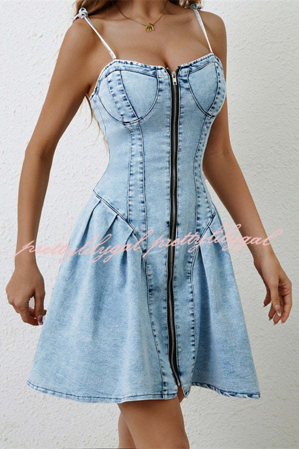 Fashionable Patchwork Suspender Zipper Slim Denim Mini Dress