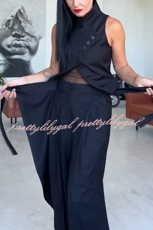Urban Charm Wrap Tie-up Elastic Waist Pocketed Wide Leg Pants