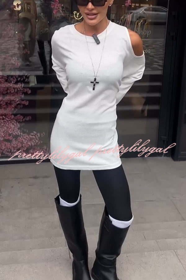 Various Ways Cutout Shoulder Long Sleeve Side Button Relaxed T-shirts