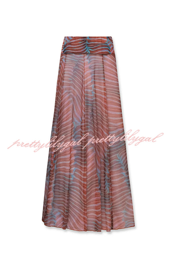 Bella Stretch Mesh Unique Print Bodysuit and High Rise Elastic Waist Maxi Skirt Set