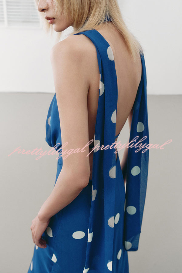 Fashion Polka Dot Print Sexy Halter Neck Backless Maxi Dress