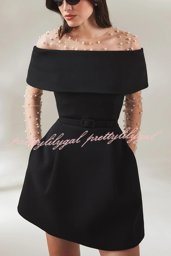 Elegant Evening Lapel Bandeau Removable Belt Pocketed Mini Dress