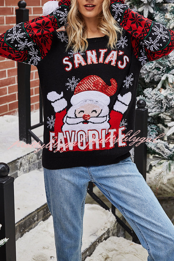 Christmas Print Crew Neck Long Sleeve Sweater