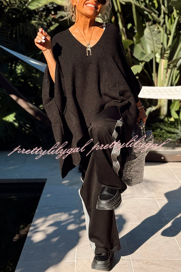 Fashion V-neck Loose Pocket Mid-length Knitted Sweater