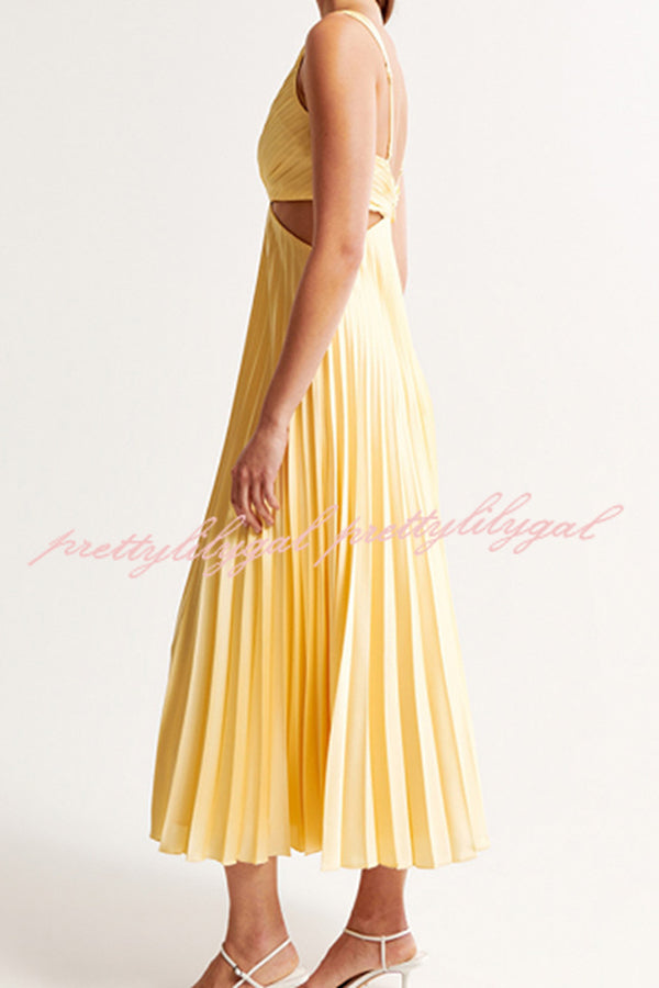 Summer Social Stain Pleated Cutout Waist Loose Midi Dress