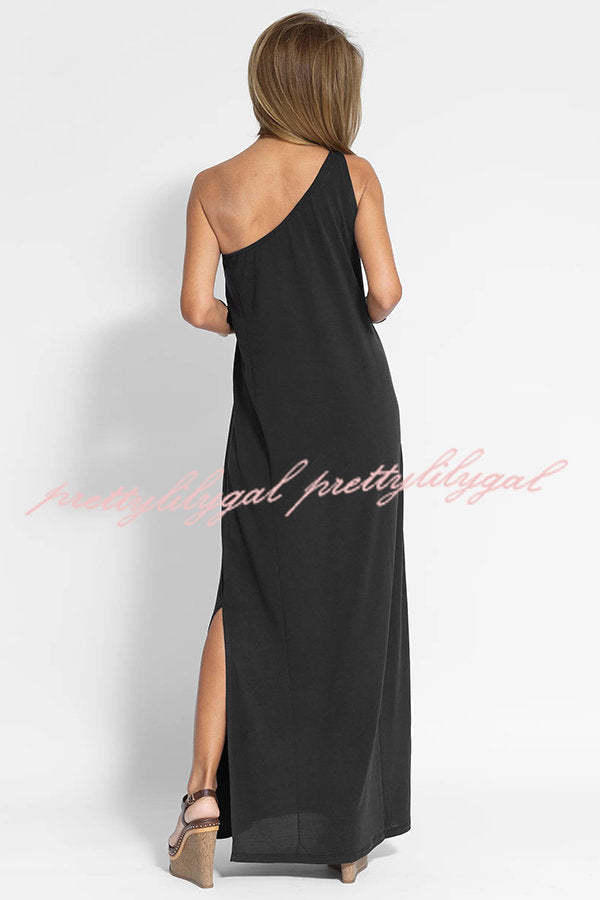 Flawless and Free One Shoulder Relaxed Slit Maxi Dress