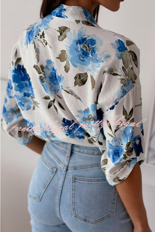 Stylish Floral Print Casual Shirt Top