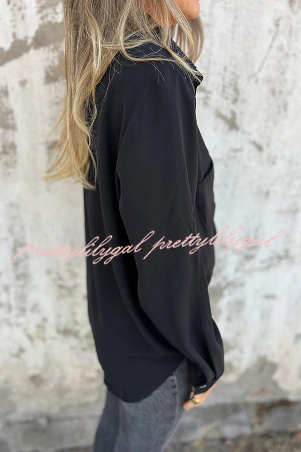 Solid Color Lapel Button Pocket Casual Long Sleeve Shirt