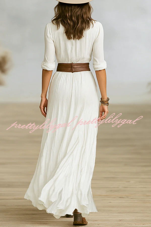 Fashion Lapel Single-breasted Waist Shirt-style Maxi Dress