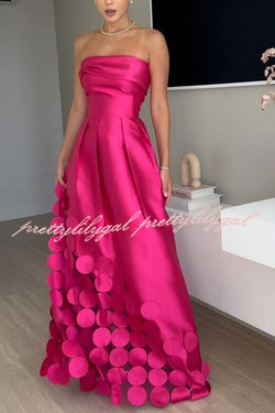 Luxurious Poise Satin Spliced mesh Polka-dot Fabric Off Shoulder Formal Maxi Dress