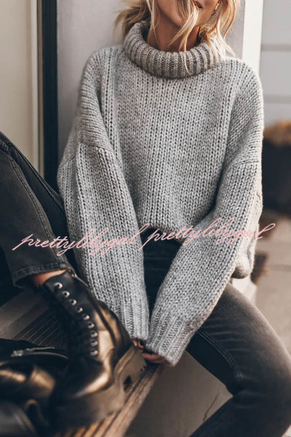 Emilia Knit Thick Collar Extra Long Sleeves Pullover Sweater