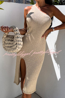 Heating Up The Hamptons Knit One Shoulder Slit Stretch Midi Dress