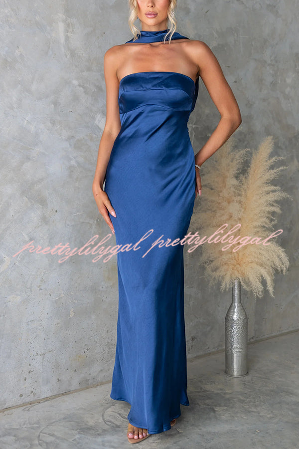 Satin Elegant Off-the-shoulder Backless Maxi Dress