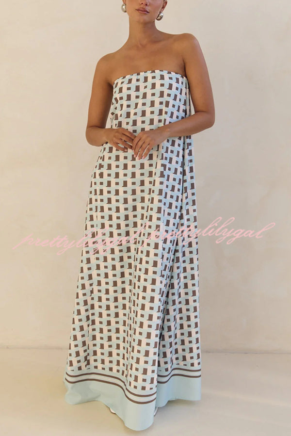 Unique Print Sexy Tube Top Back Zipper Loose Maxi Dress