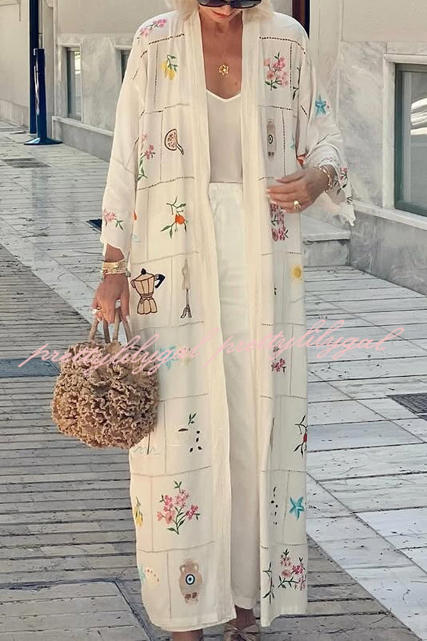 Sunday Stroll Unique Plaid Print Long Sleeve Midi Cover Up