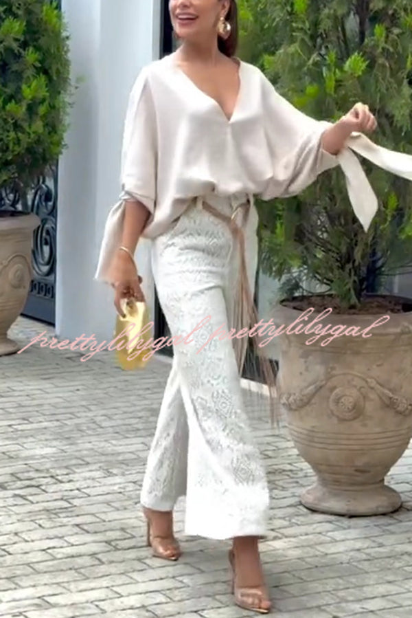 Joyful Bond Crochet Lace Mid Rise Pocketed Wide-leg Pants