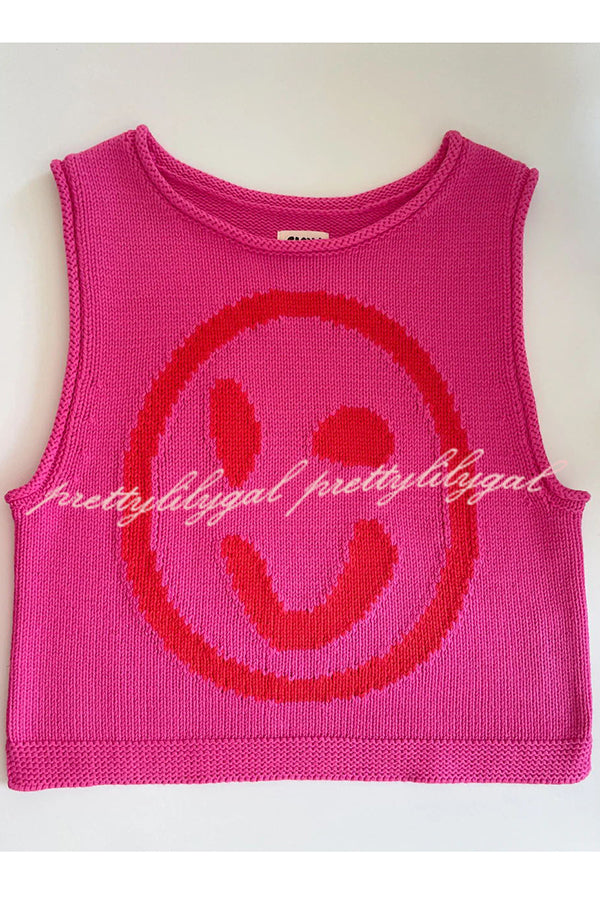 Always Happy Face Knit Unique Pattern Versatile Loose Tank Top