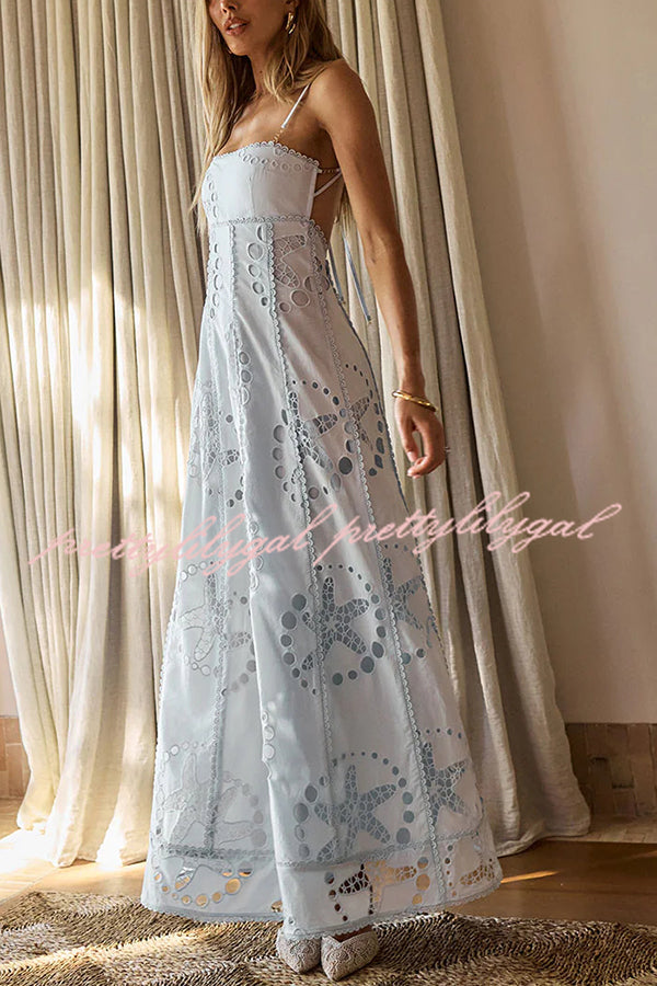 Simona Embroidered Starfish Pattern Backless Tie-up Slip Maxi Dress