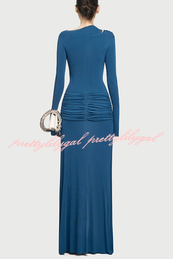 Stylish Long-sleeved Slim-fit Pleated Elegant Maxi Dress