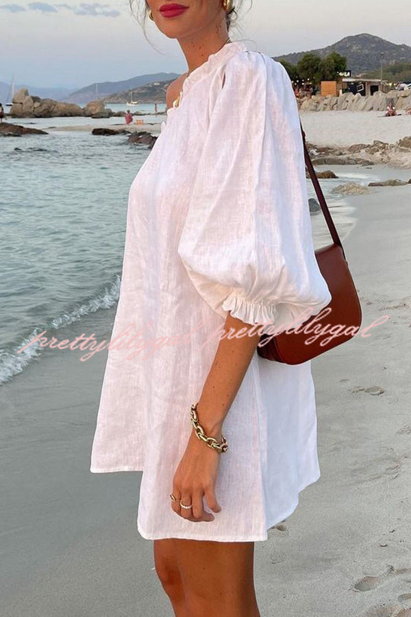 A Moment for Beach Linen Blend One Shoulder Loose Mini Dress