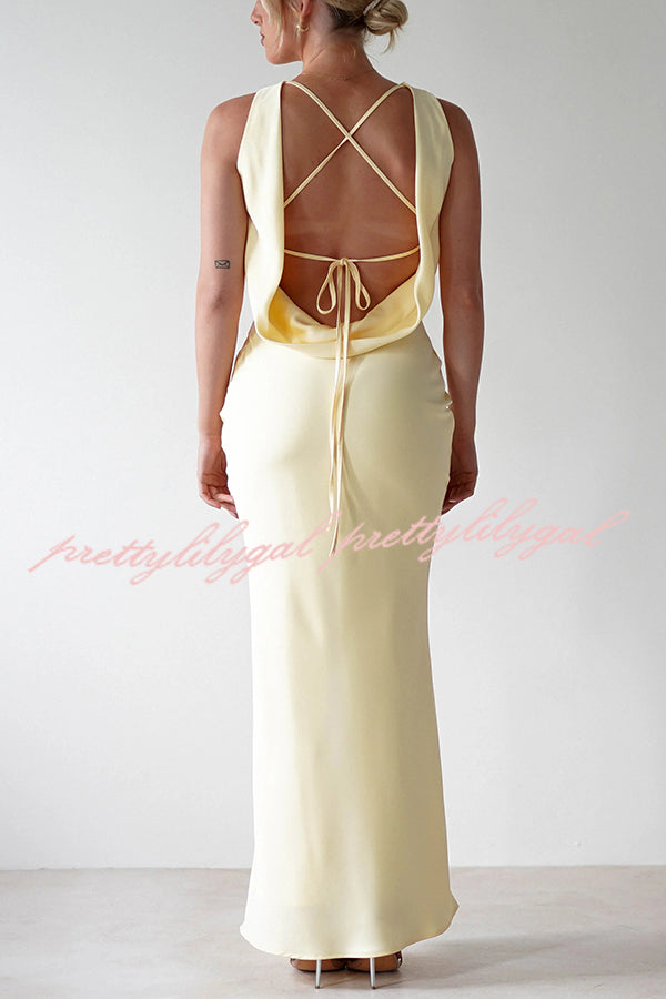 Solid Color Sexy Backless Lace-up Elegant Slim Maxi Dress