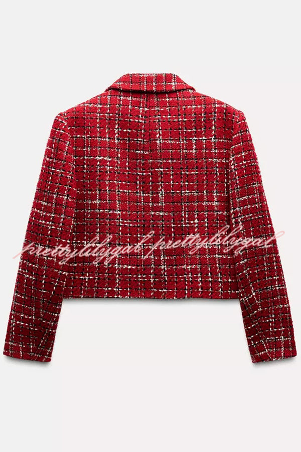 Tweed Plaid Textured Long-sleeved Casual Pocket Jacket