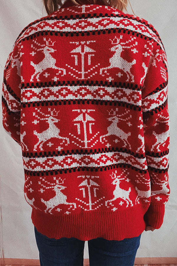 Christmas Pattern Knitted Crew Neck Long Sleeved Sweater