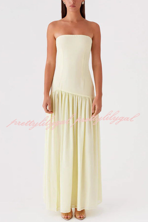 Eden Patchwork Semi-sheer Chiffon Strapless Maxi Dress