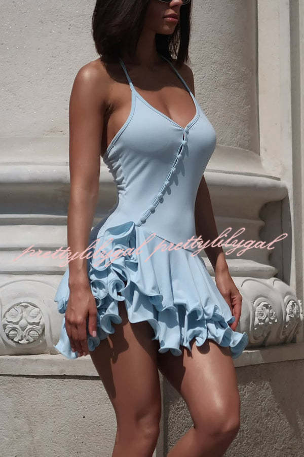 Solid Color Sexy Halter Tie Single Breasted Slim Mini Dress