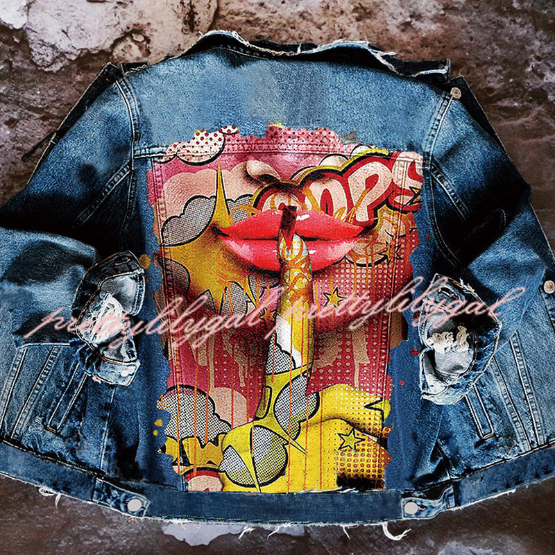 Halloween Print Long Sleeve Denim Jacket