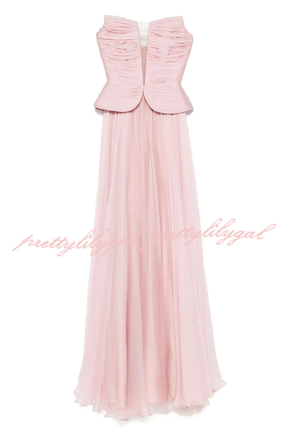 Fantasy Fairy Pleated Corset Chiffon Hem Strapless Maxi Dress