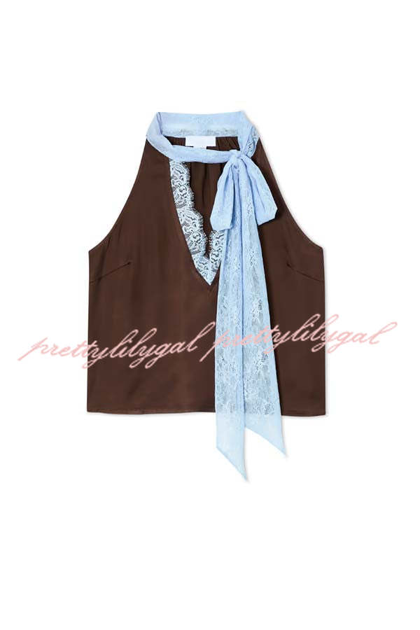 Sunday Social Contrast Color Satin Lace Trim Neck Strap Loose Tank
