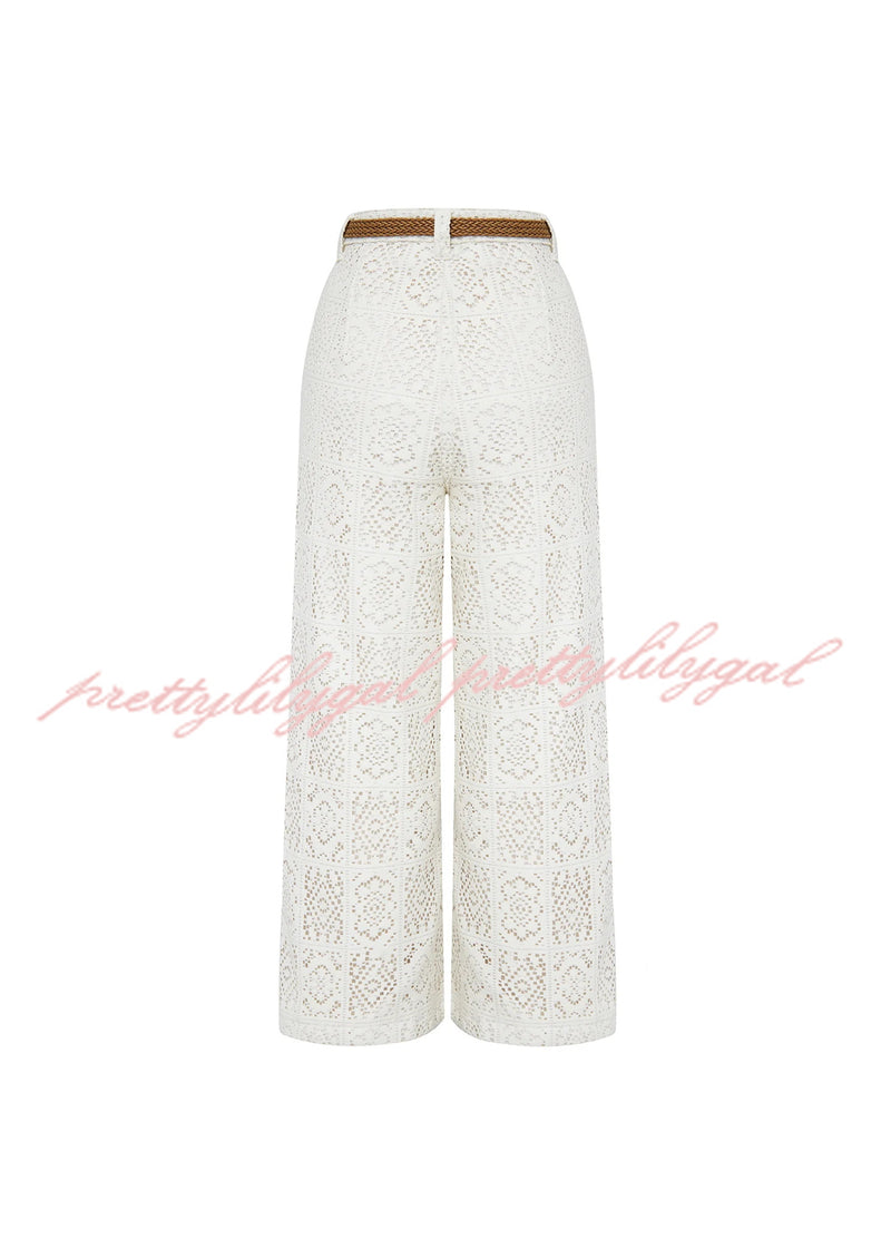 Joyful Bond Crochet Lace Mid Rise Pocketed Wide-leg Pants