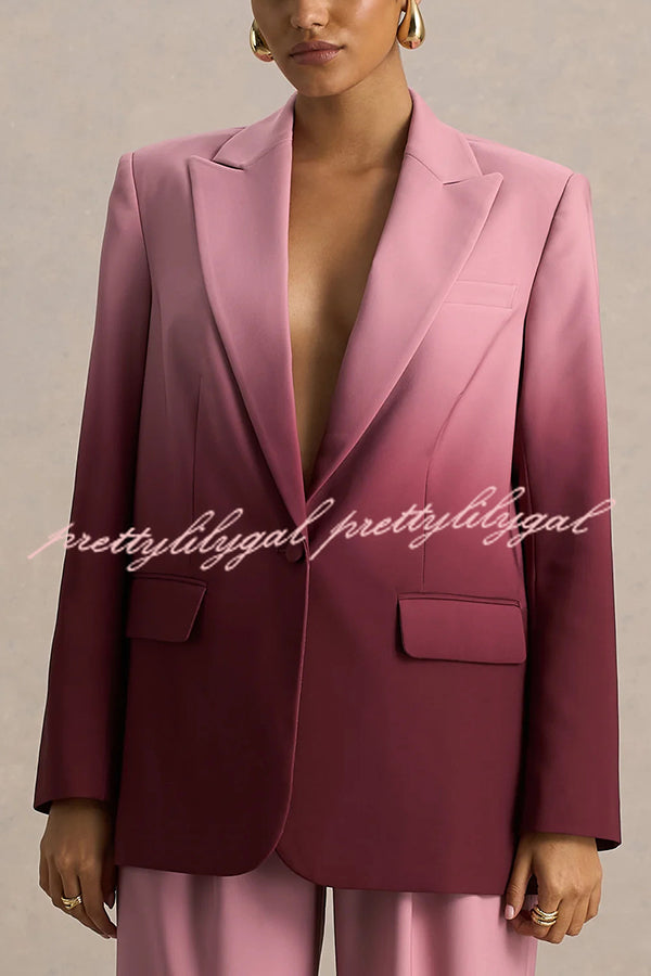 Enya Ombre Print Single Button Long Sleeve Lapel Loose Blazer